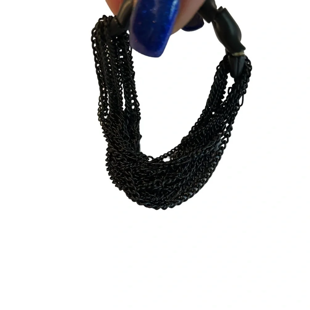 Bracelet Stephan & Co. Matte Black Medal Link Look Stretch & Multi Chain Accent - Picture 3 of 10